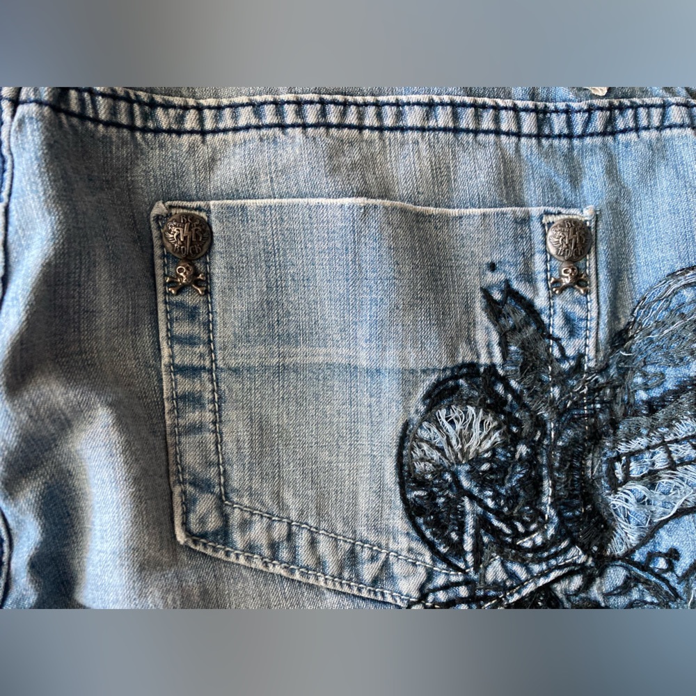 Vintage Rerock Women’s Embroidered Wide Leg Jeans - Picture 11 of 16